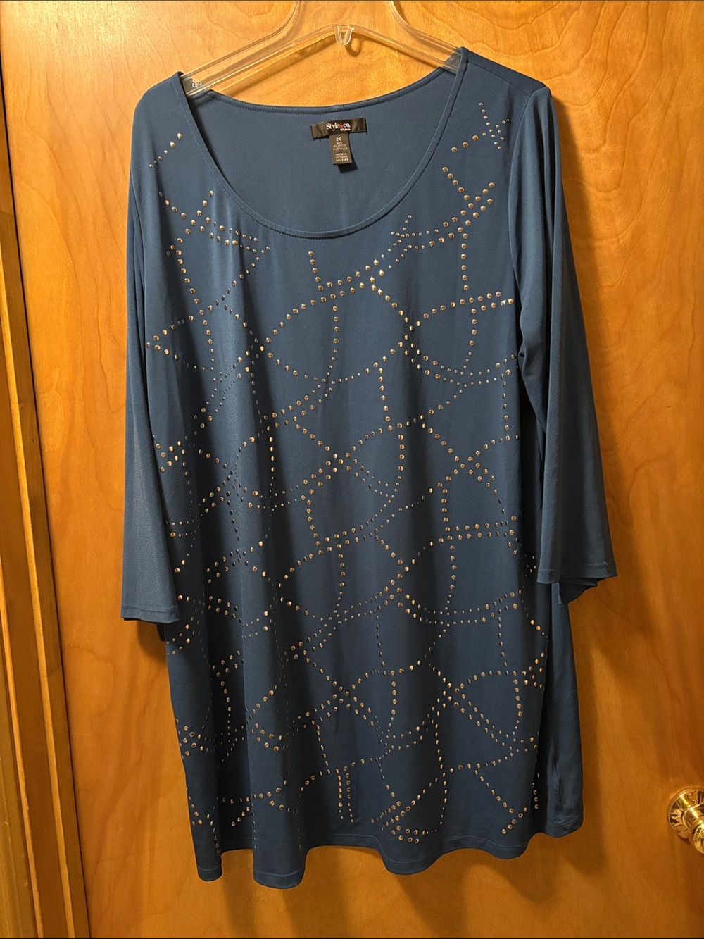 Style & Co Teal Blue Green Studded Scoop Neck Tunic women’s plus 2X 3/4 sleeves